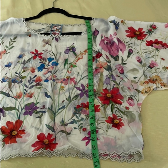 Johnny Was White and Cream 3/4 Sleeve Embellished Blouse - Picture 3 of 5